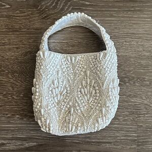 Marshalls White Beaded Clutch Bag